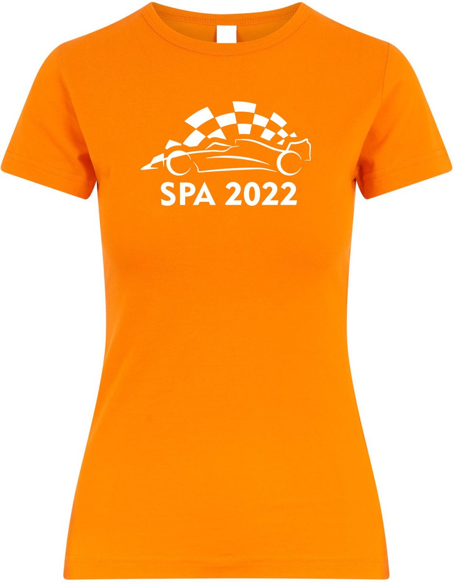 Dames t-shirt Spa 2022 met raceauto | Max Verstappen / Red Bull Racing / Formule 1 fan | Grand Prix Circuit Spa-Francorchamps | kleding shirt | Oranje | maat S